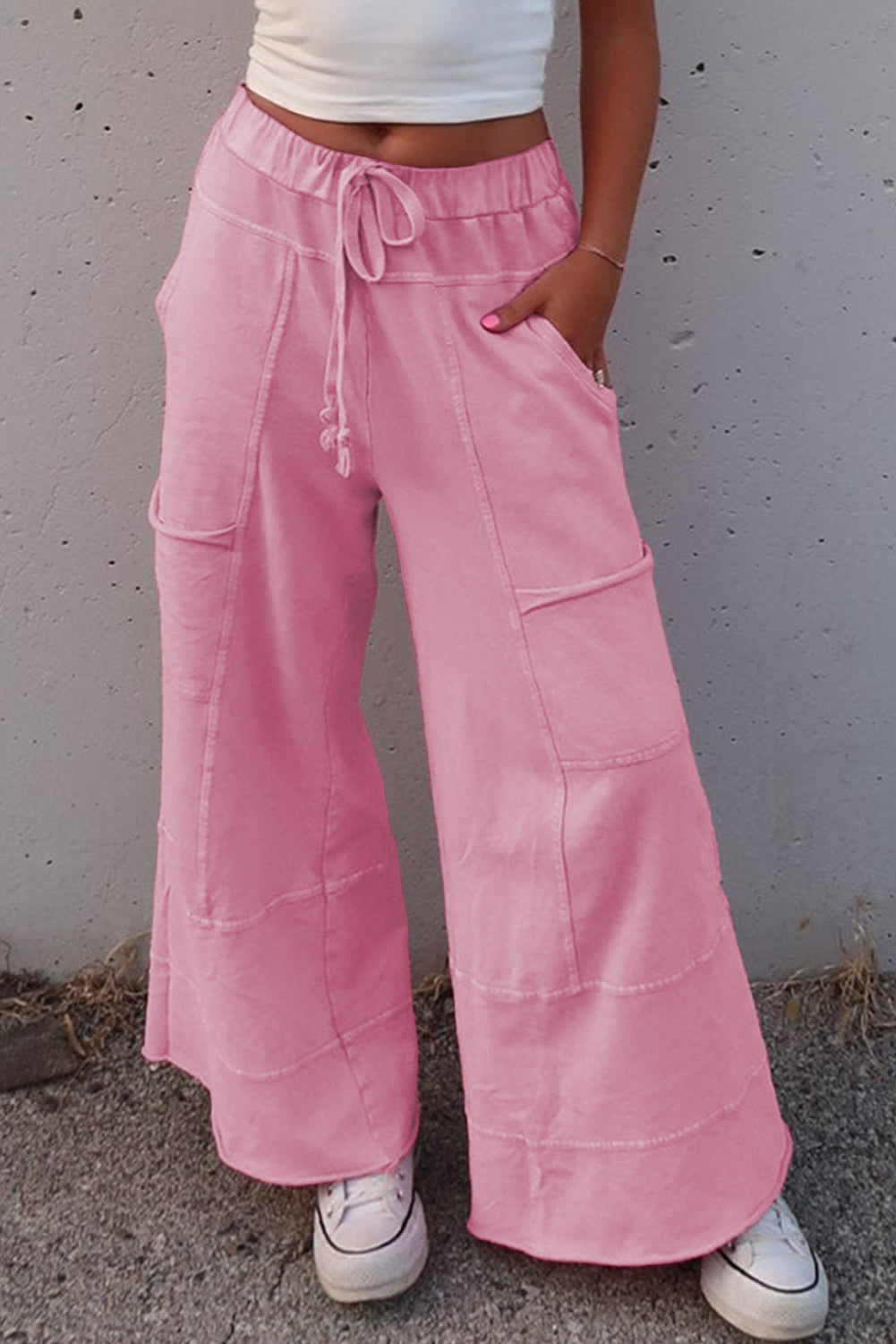 "Boho Bonbon" Mineral Wash Cotton Wide Leg Pants