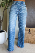 Sky Blue Polka Dot High Waist Shift Jeans