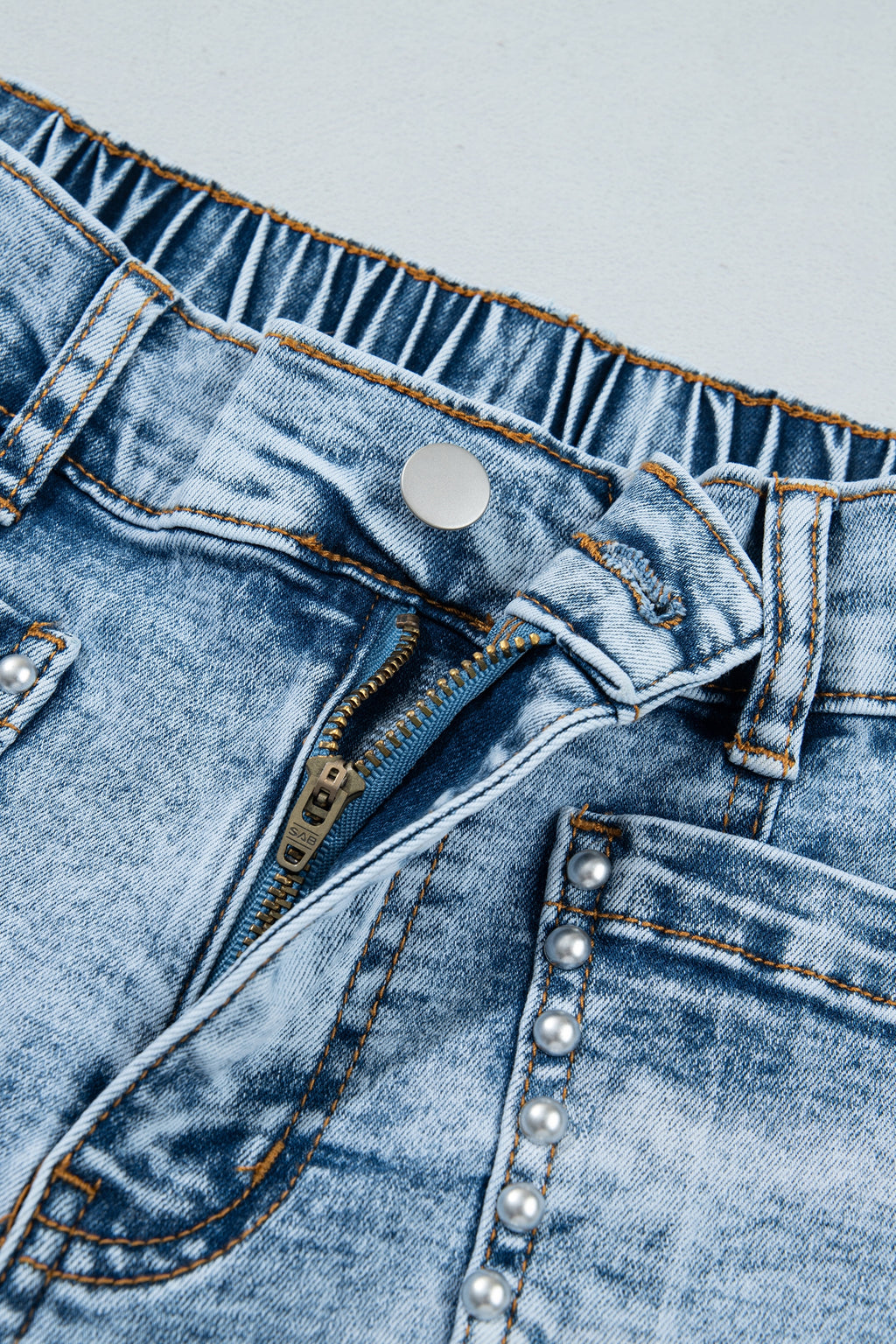 "Frayed & Studded" Wide Leg Jeans