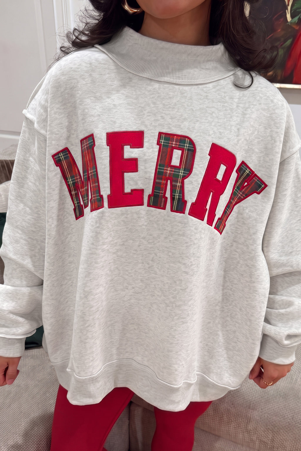 "MERRY or JOLLY" Embroidered Neck  Pullover