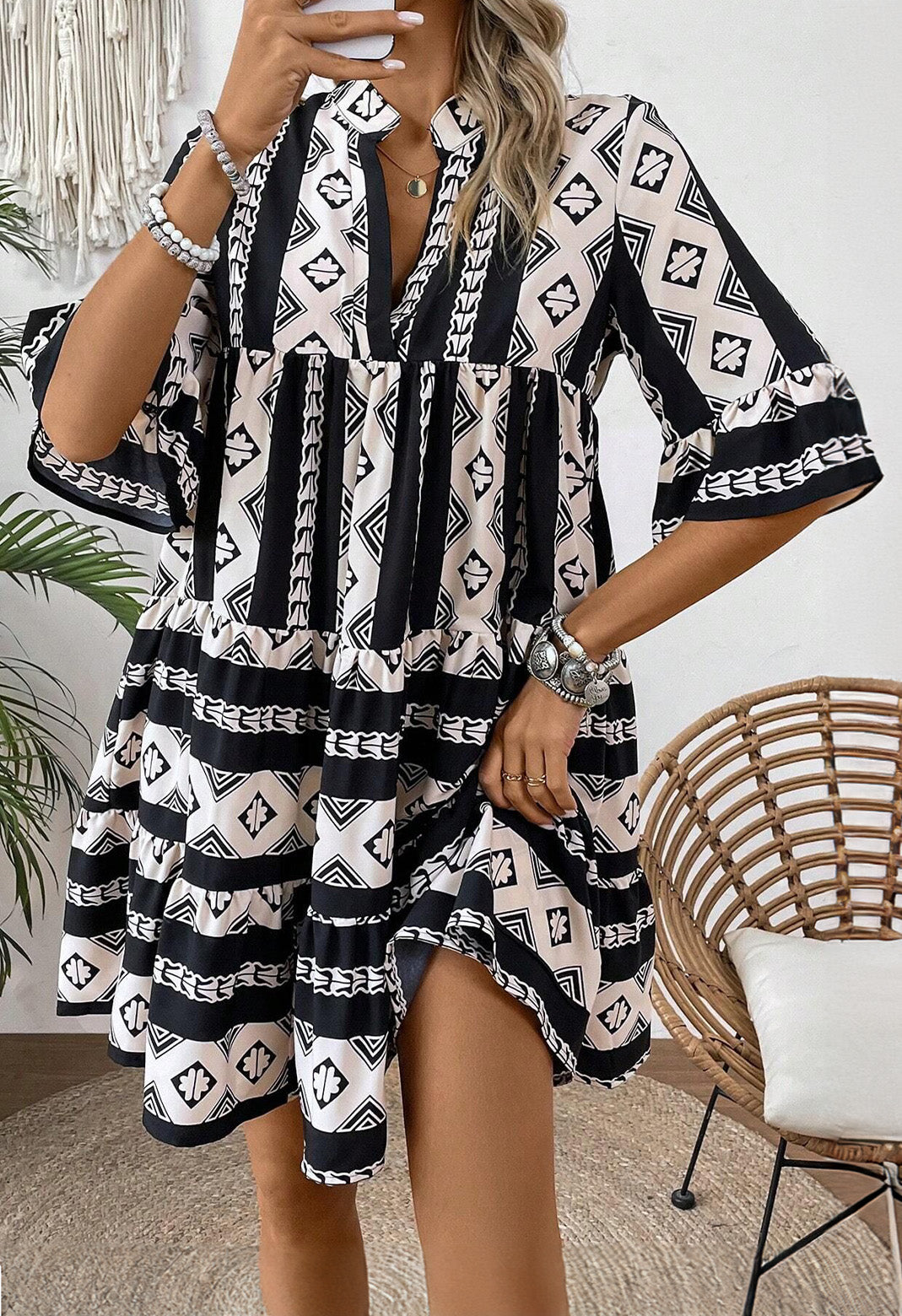 "Groovy In Geometric" Print Dress