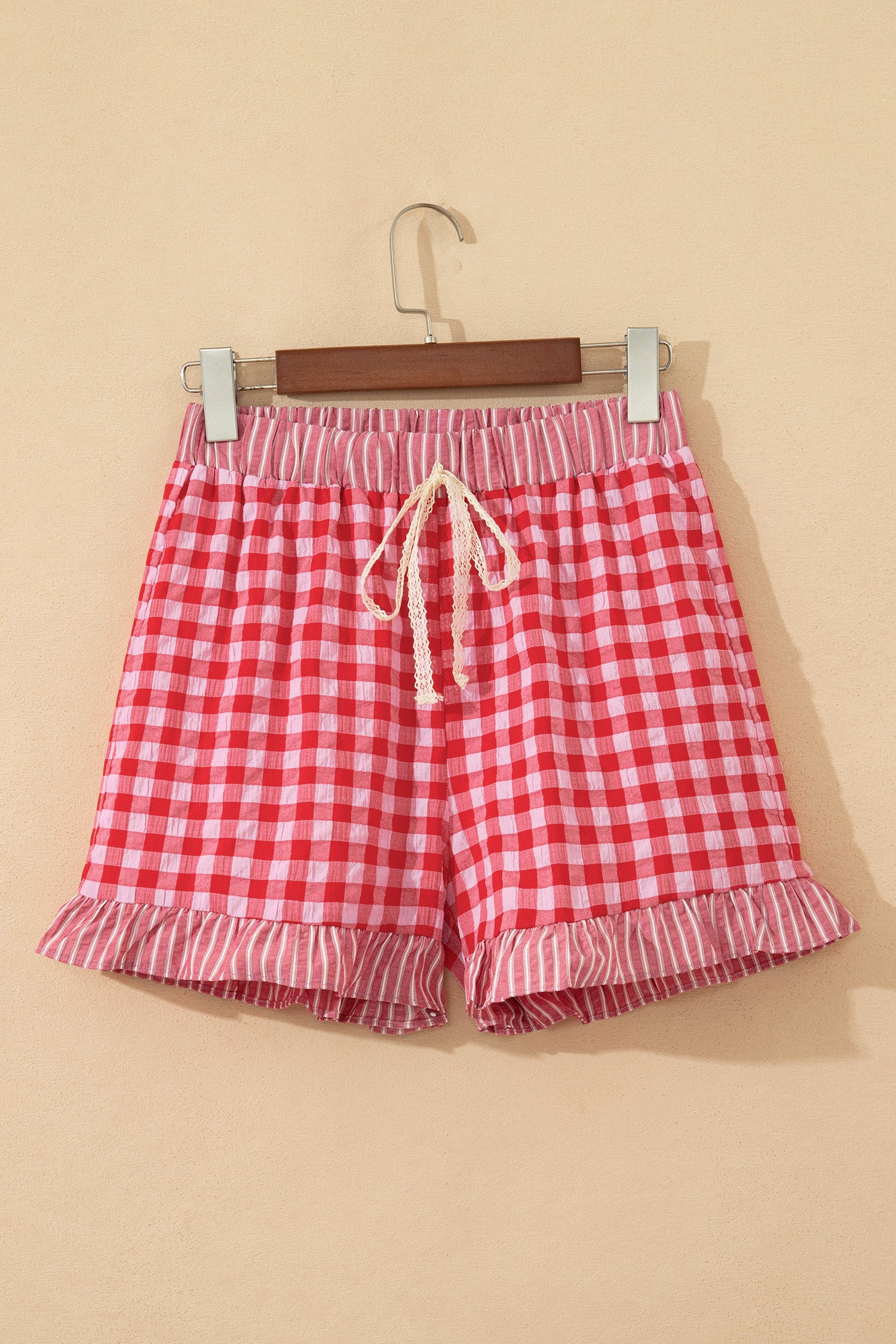 Gingham Ruffle Lace Tie Shorts
