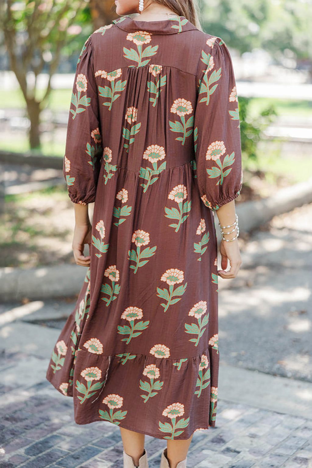 Brown Floral Plus Size Dress