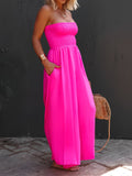 Hot Pink Wide-Leg Strapless Jumpsuit