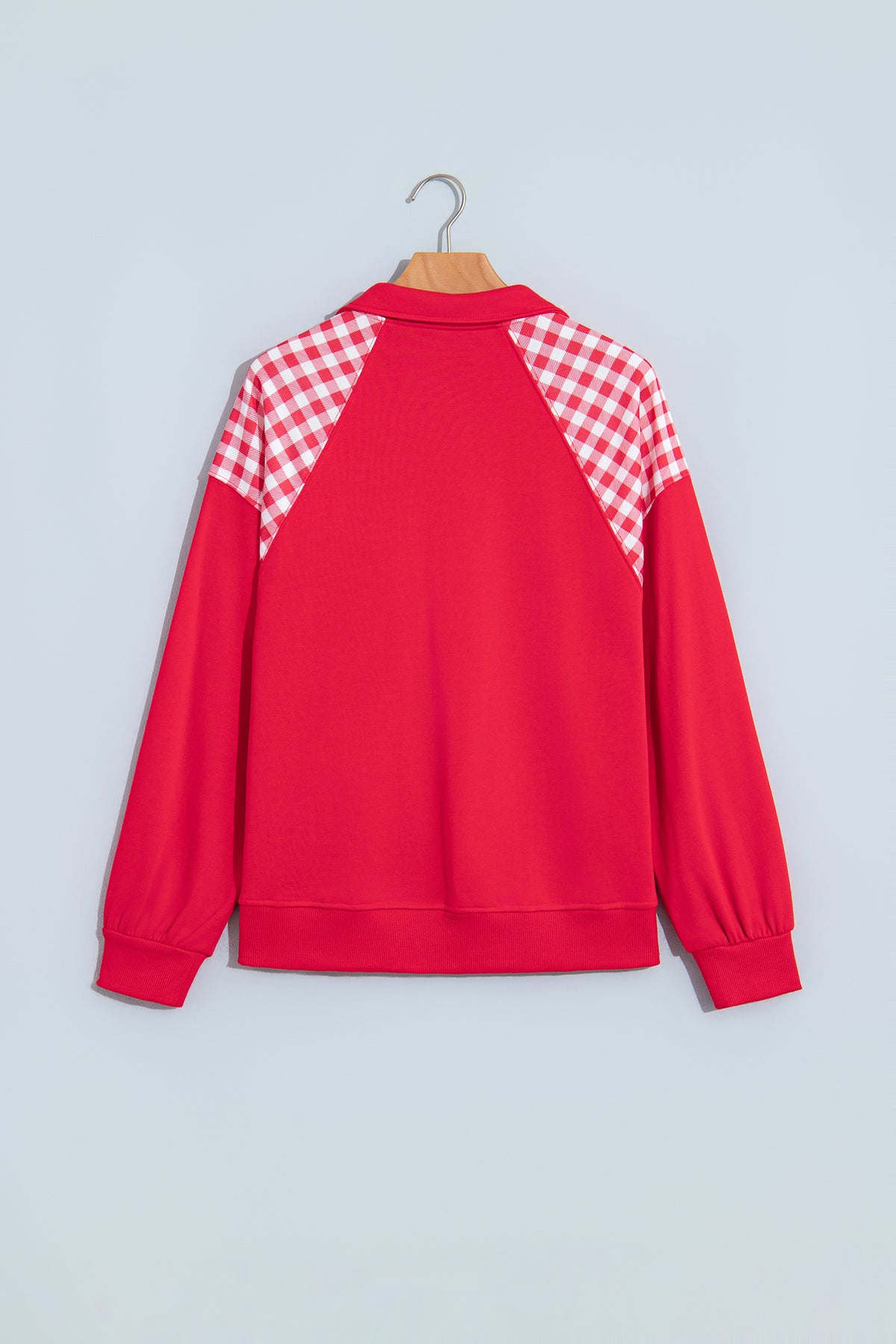 Patchwork Plaid Pocket Quarter Zip Pullover
