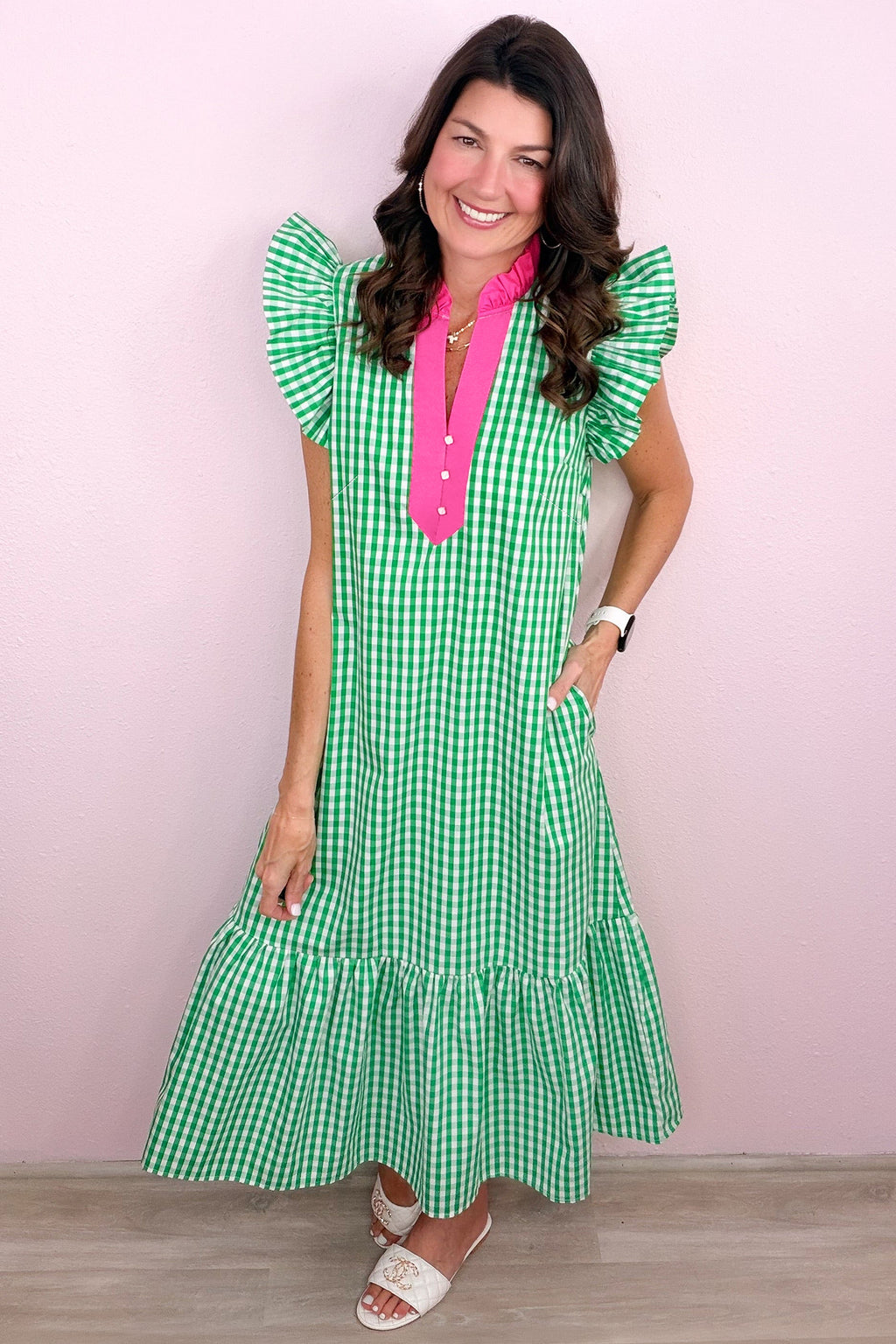 "Graceful In Green" Gingham Dress