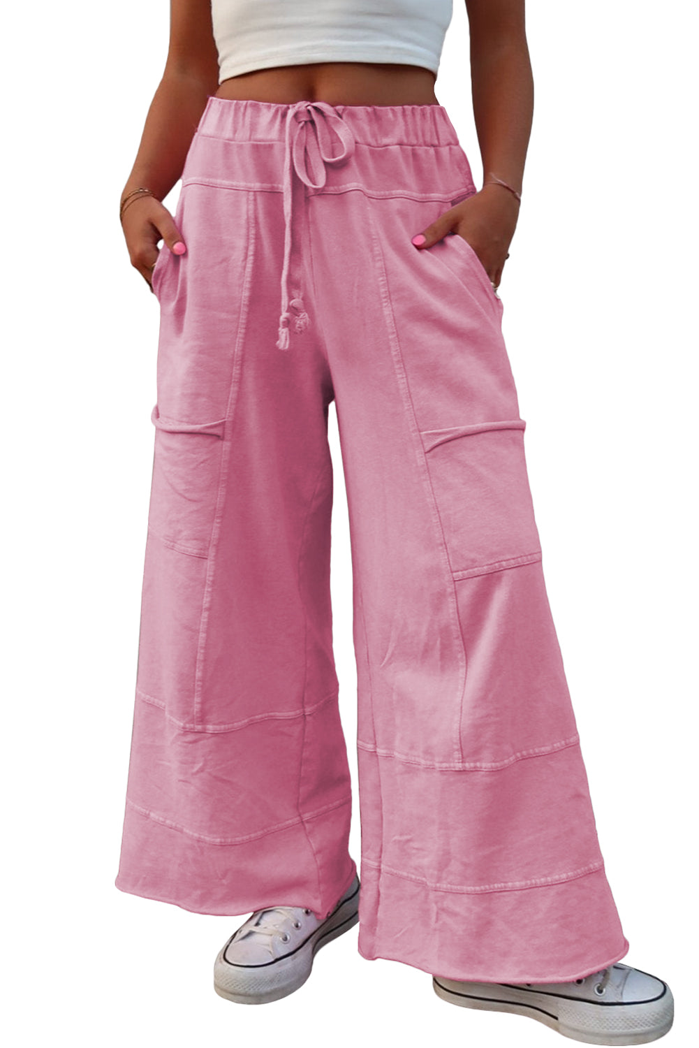 "Boho Bonbon" Mineral Wash Cotton Wide Leg Pants
