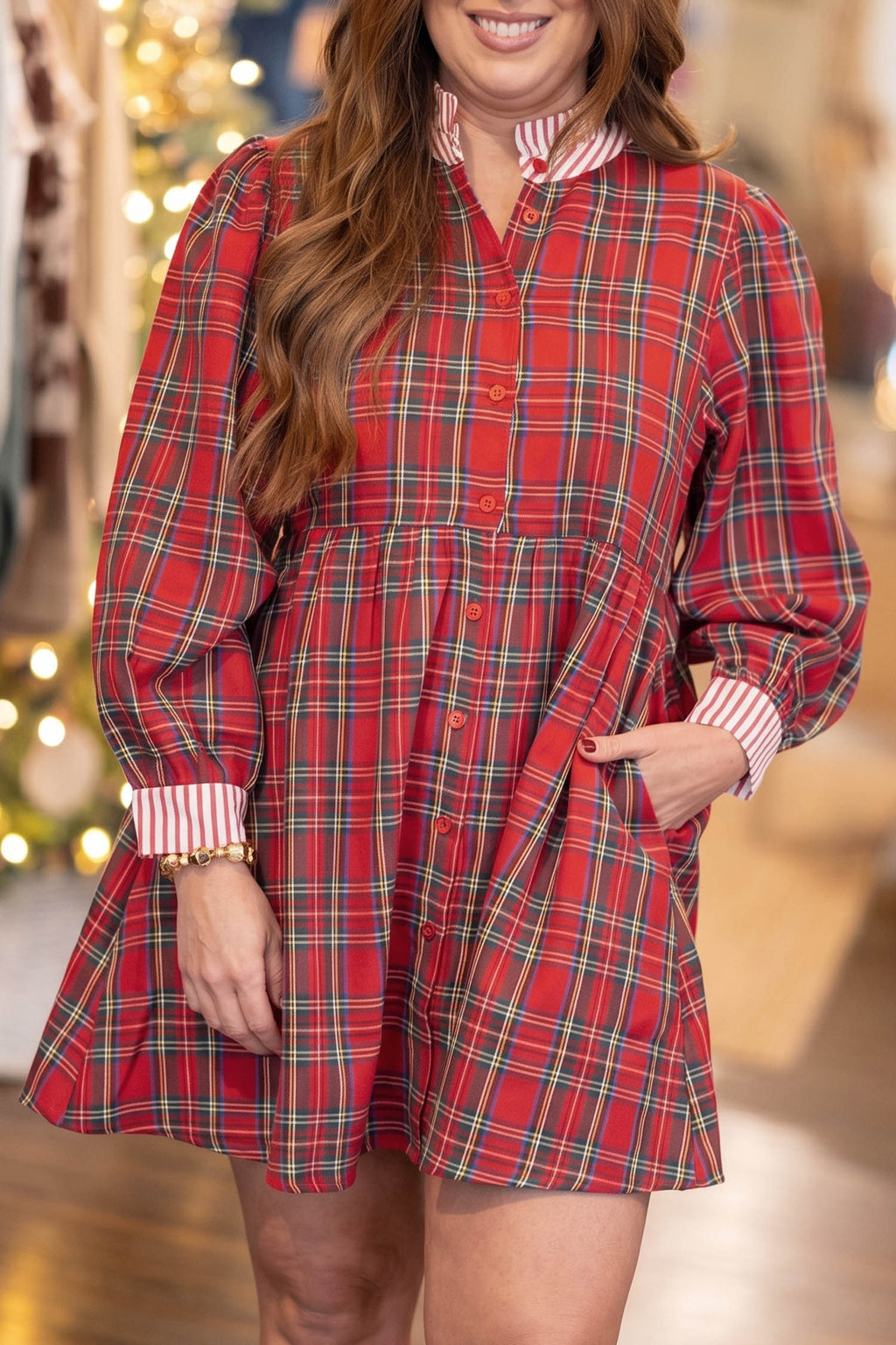 "Red Plaid Holiday" Plus Size Dress