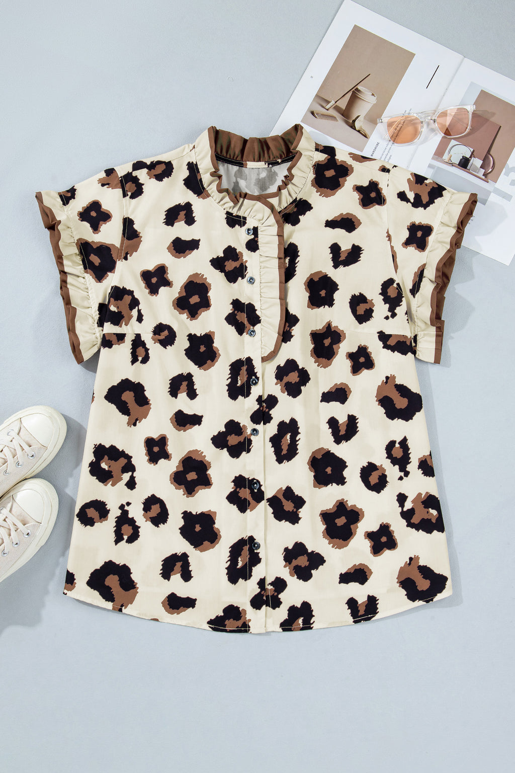 Leopard Print Khaki Plus Size Blouse