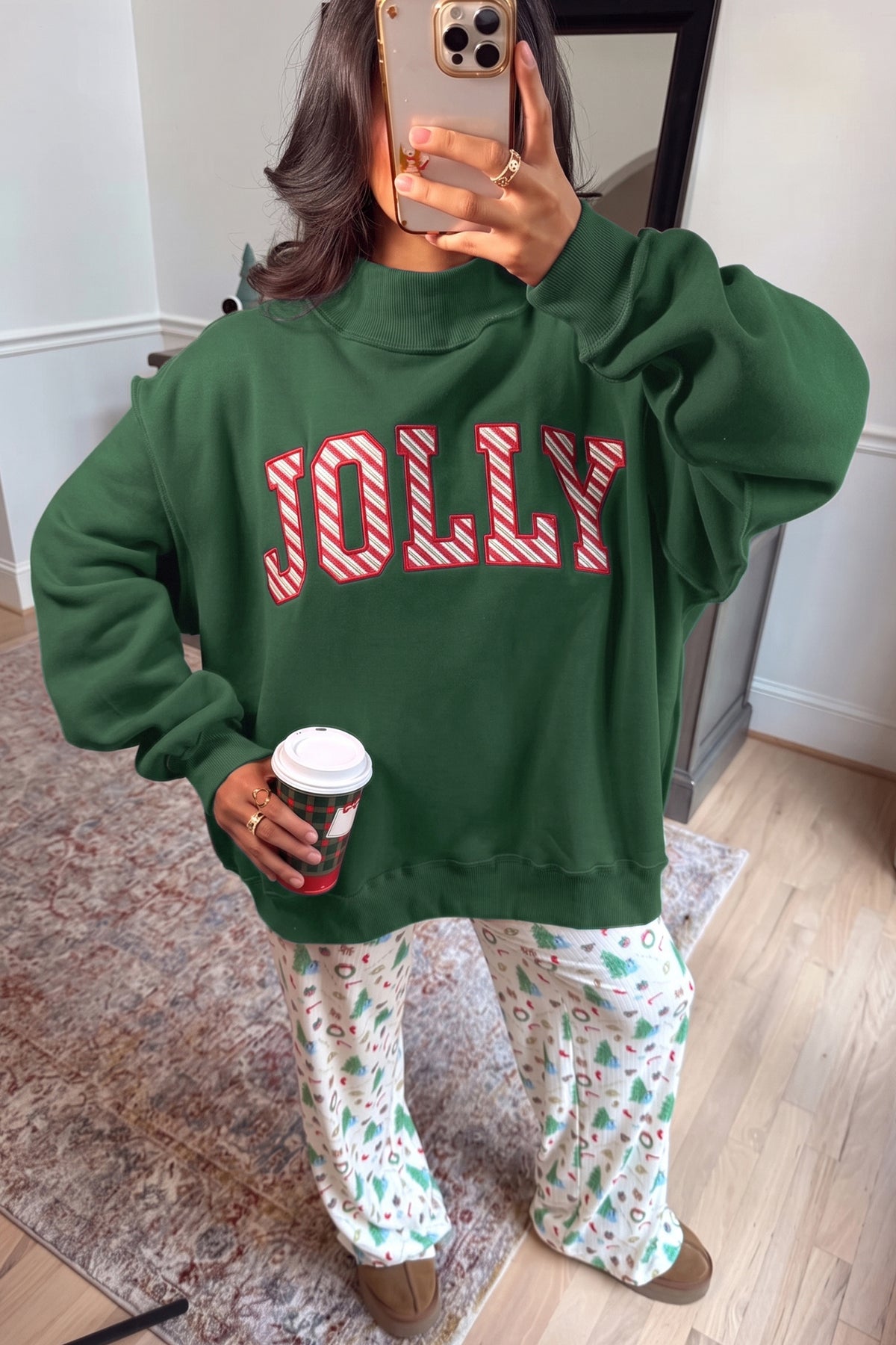 "MERRY or JOLLY" Embroidered Neck  Pullover
