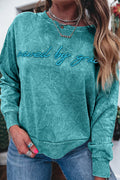 "Saved by Grace" Embroidered Mineral Wash Sweatshirt