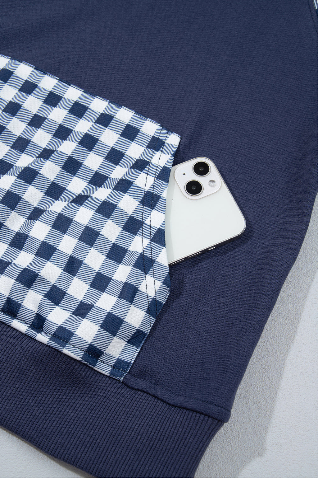 Patchwork Plaid Pocket Quarter Zip Pullover