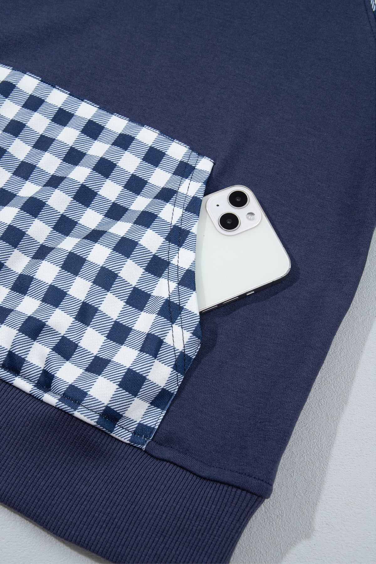 Patchwork Plaid Pocket Quarter Zip Pullover