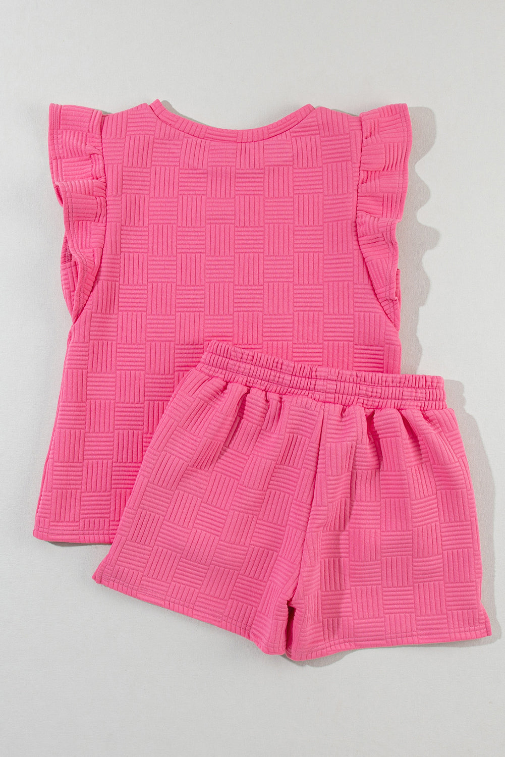 "Pink Bonbon" Textured Ruffled Sleeve Shorts Set