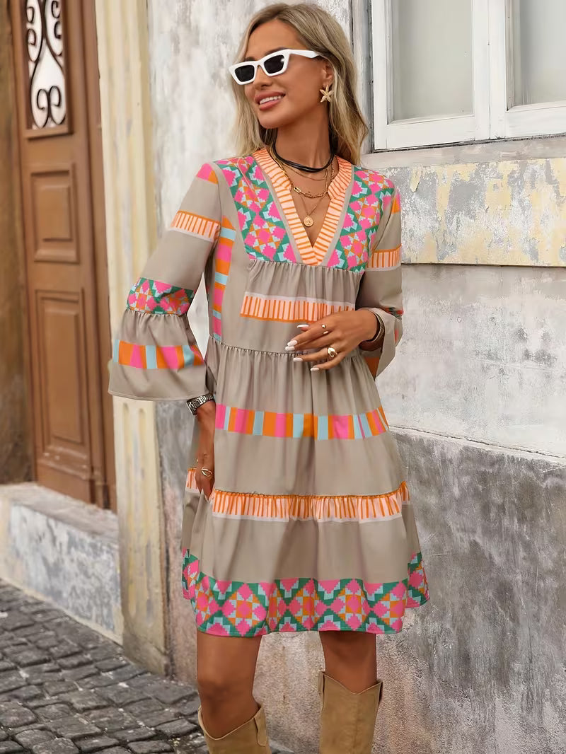 Bright Geometric Pattern Dress