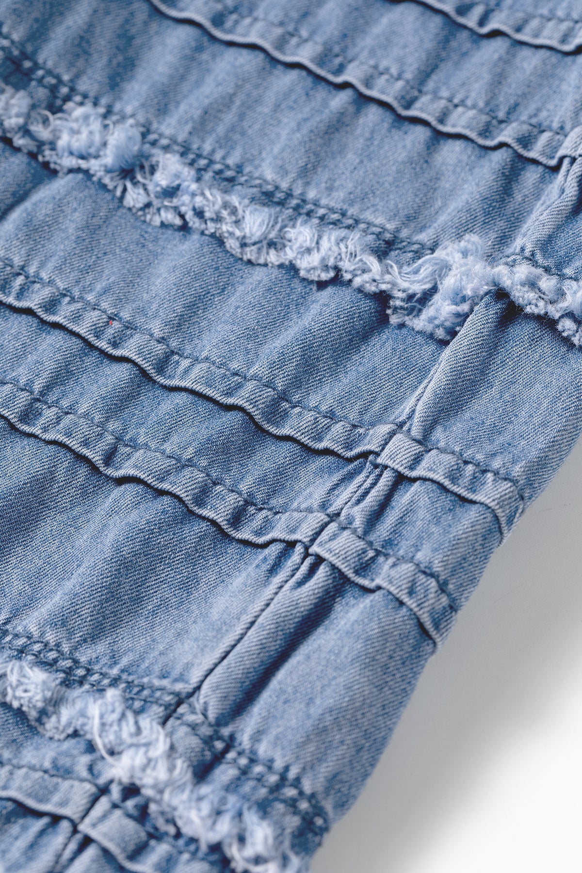 Dusk Blue Tiered Raw Edge Ruffled Plus Size Wide Leg Denim Jeans
