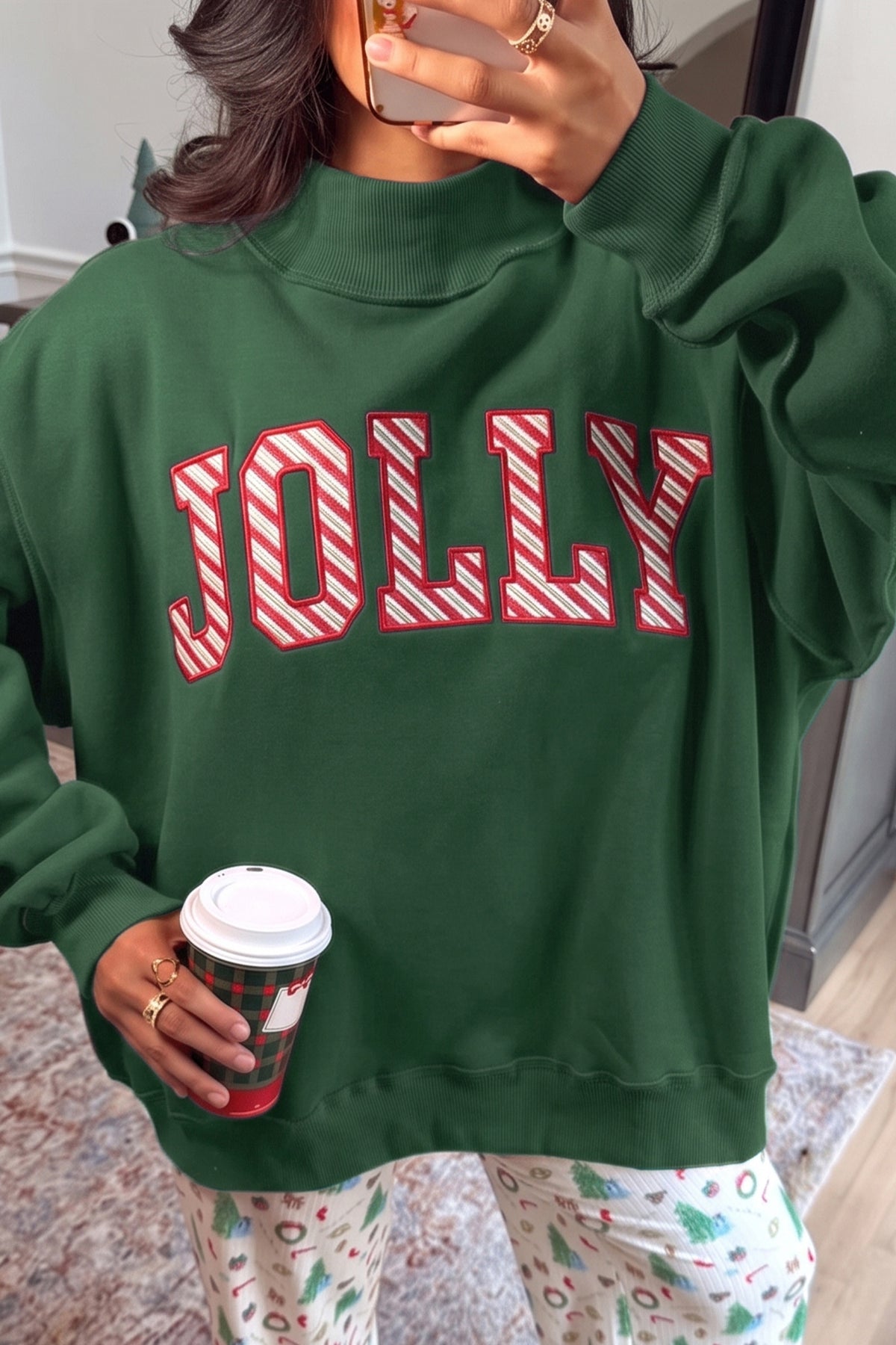 "MERRY or JOLLY" Embroidered Neck  Pullover