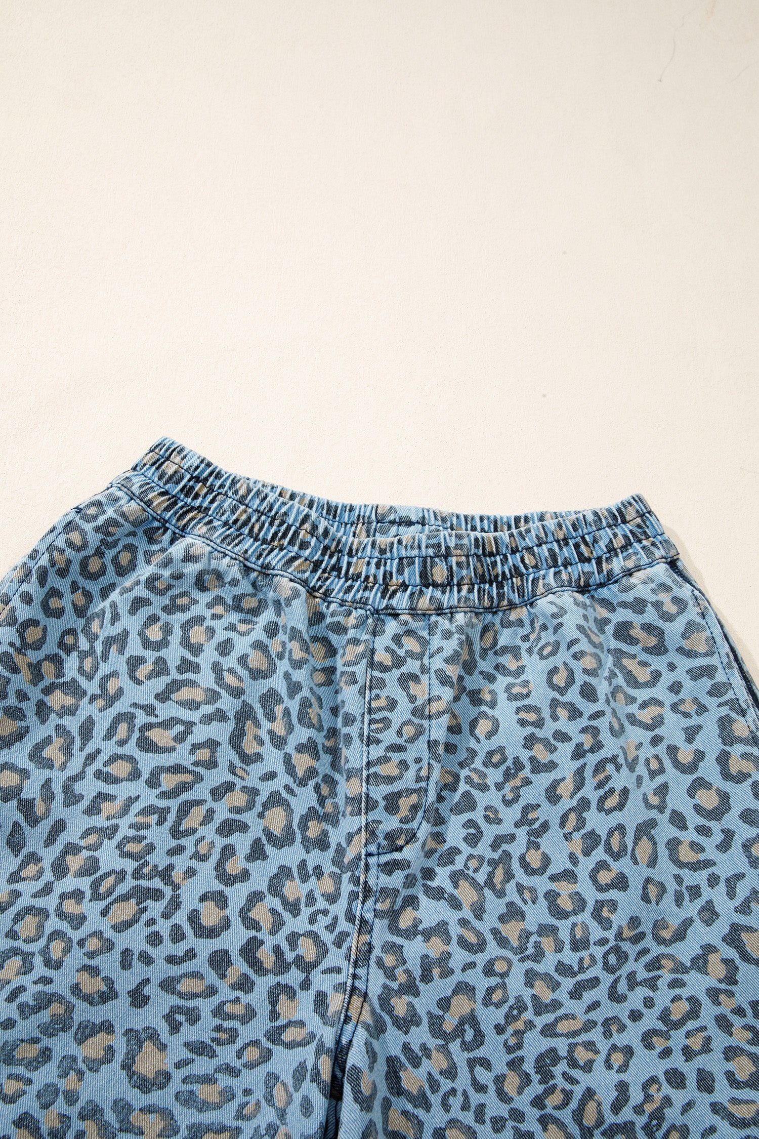 Blue Leopard Print Wide Leg Drawstring Jeans