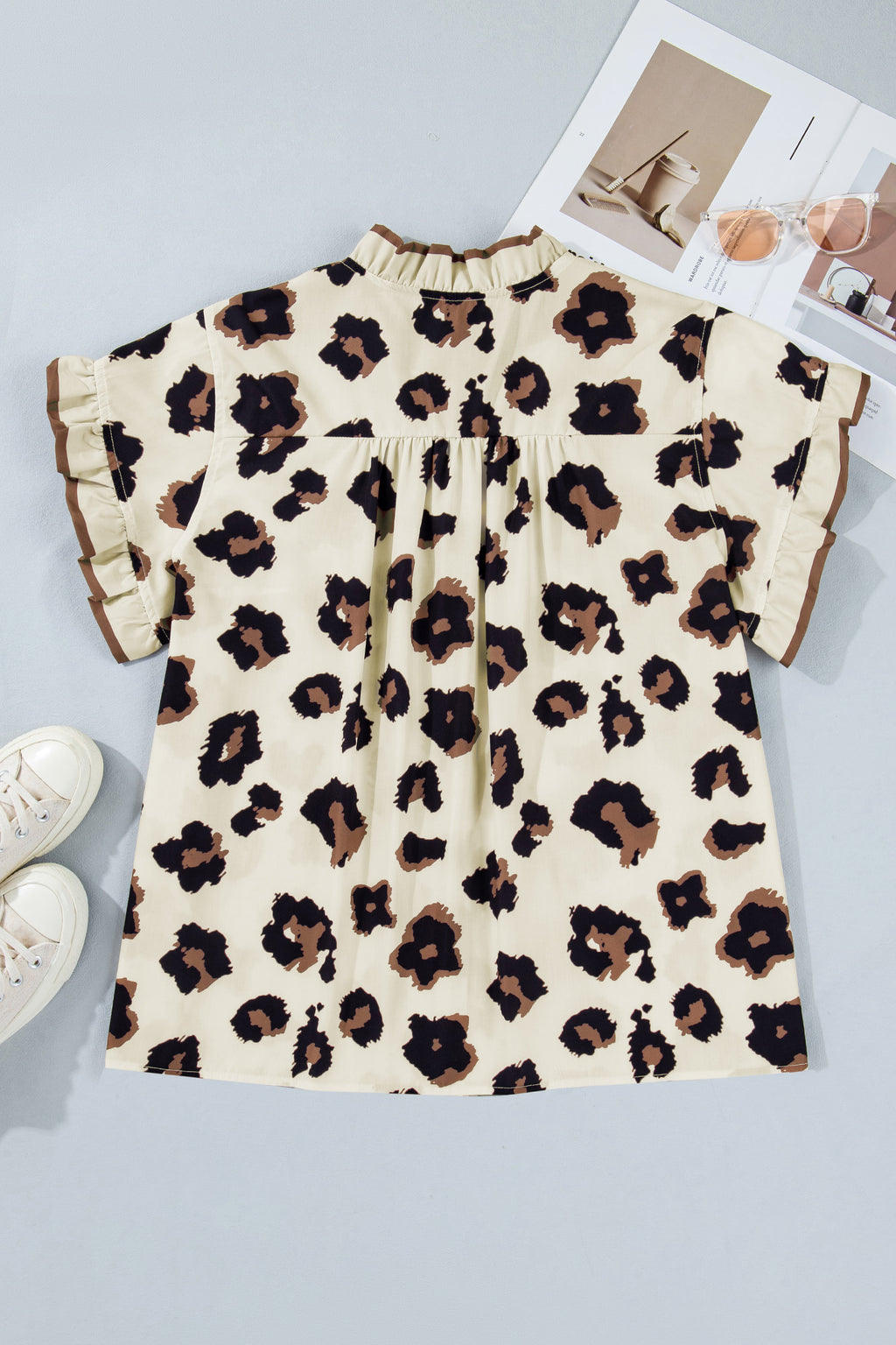 Leopard Print Khaki Plus Size Blouse