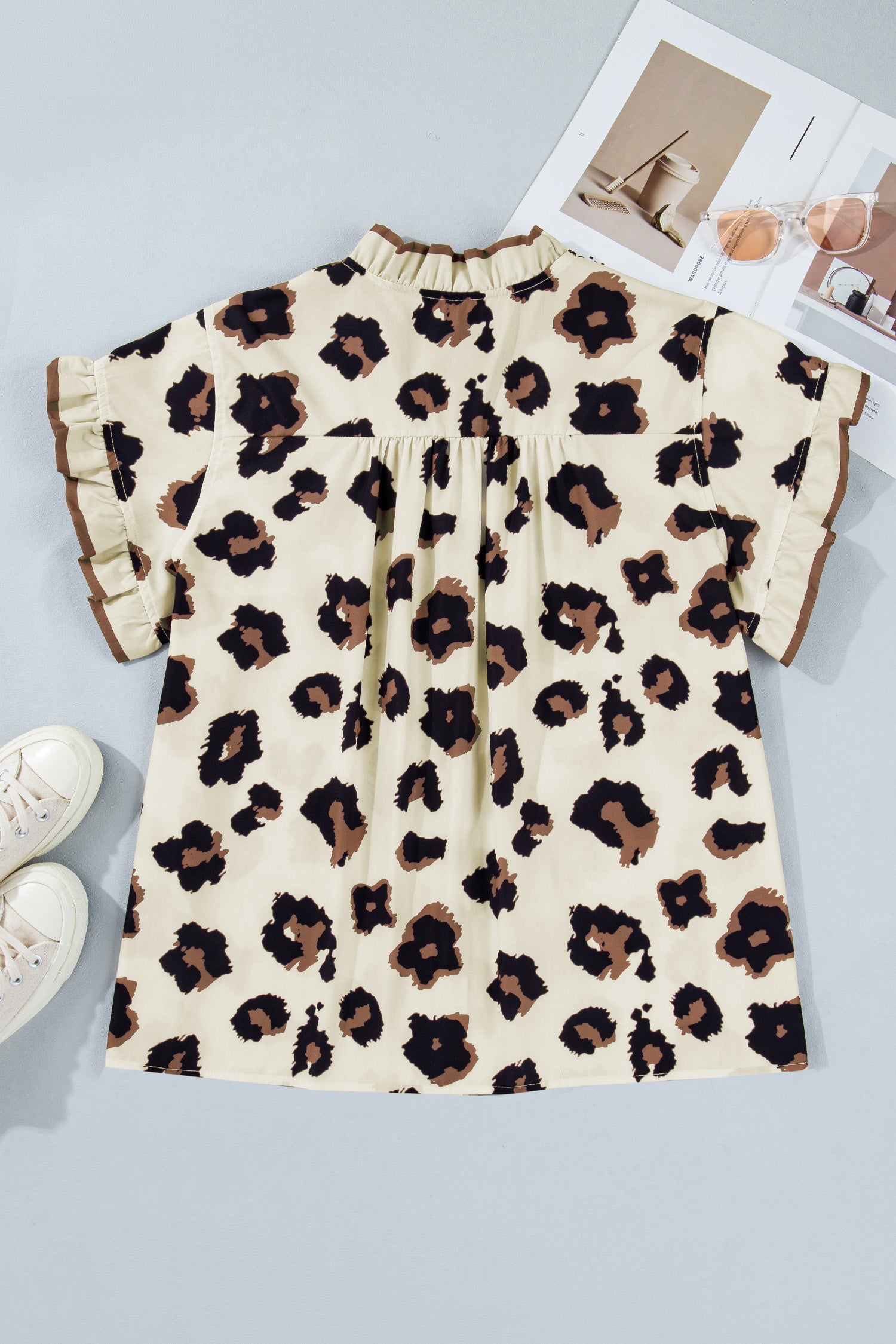 Leopard Print Khaki Plus Size Blouse