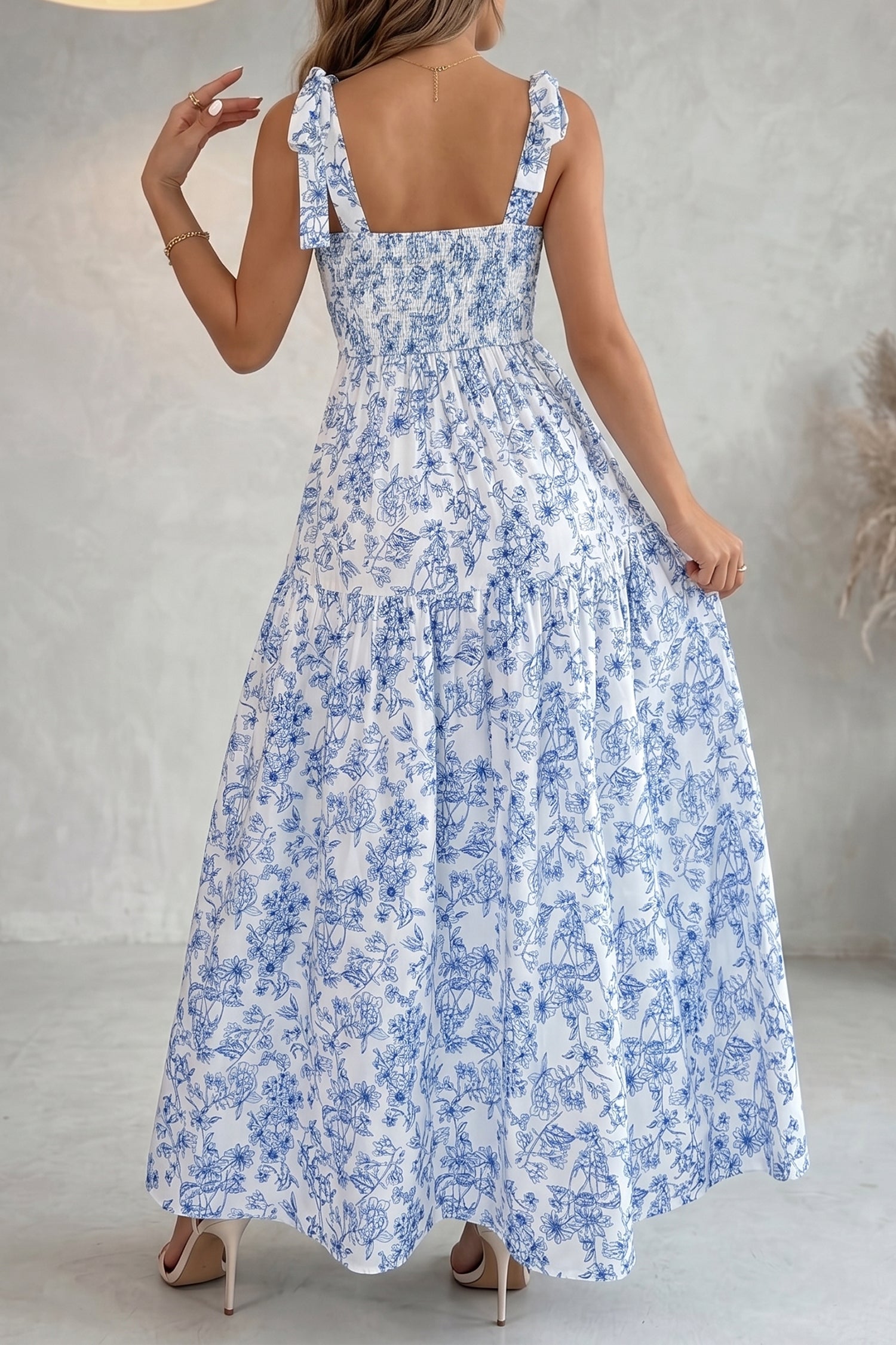 "Touch the Sky" Floral Tie Straps Maxi Dress