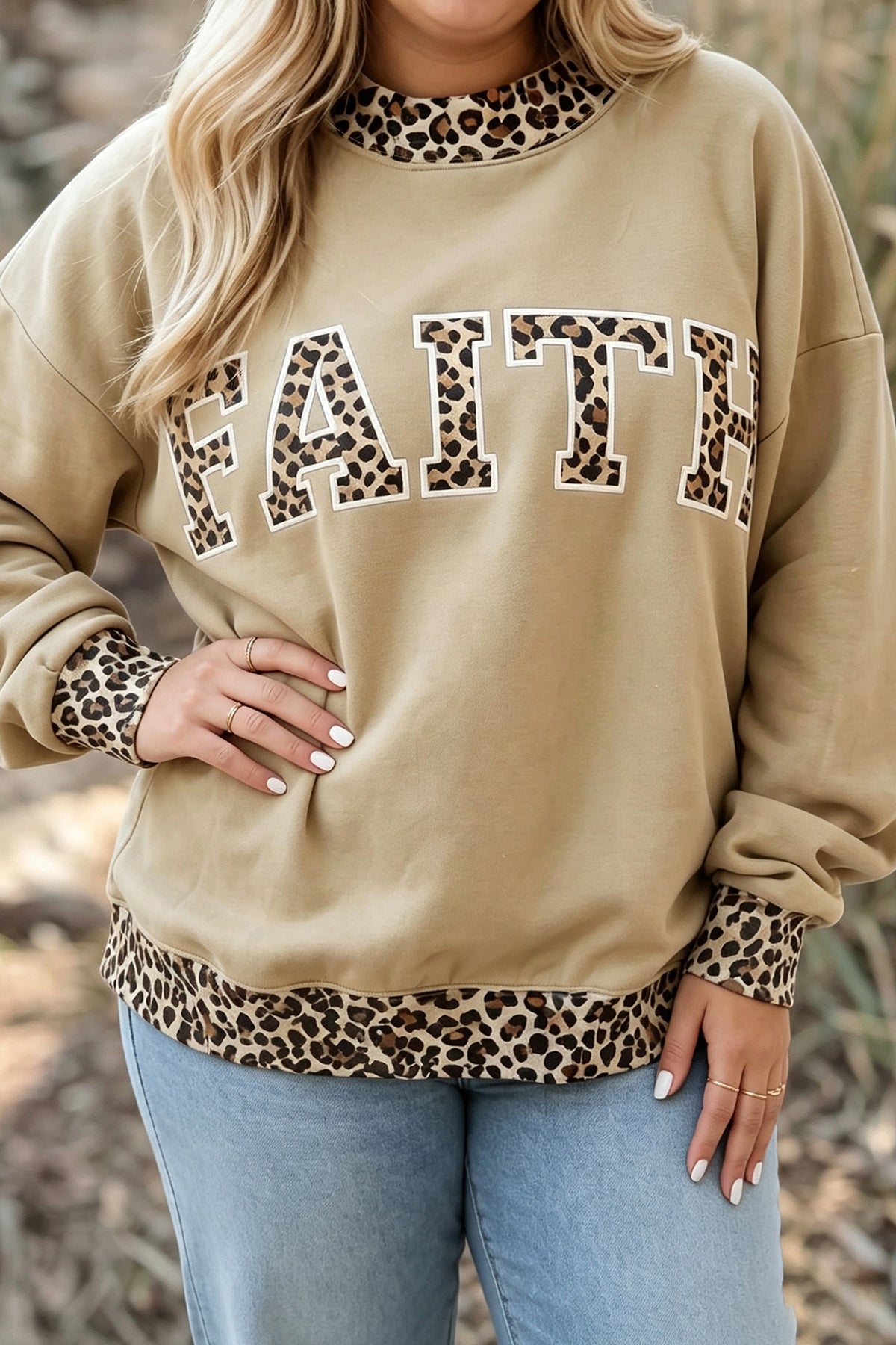 Blessed or Faith Embroidered Plus Size Pullover
