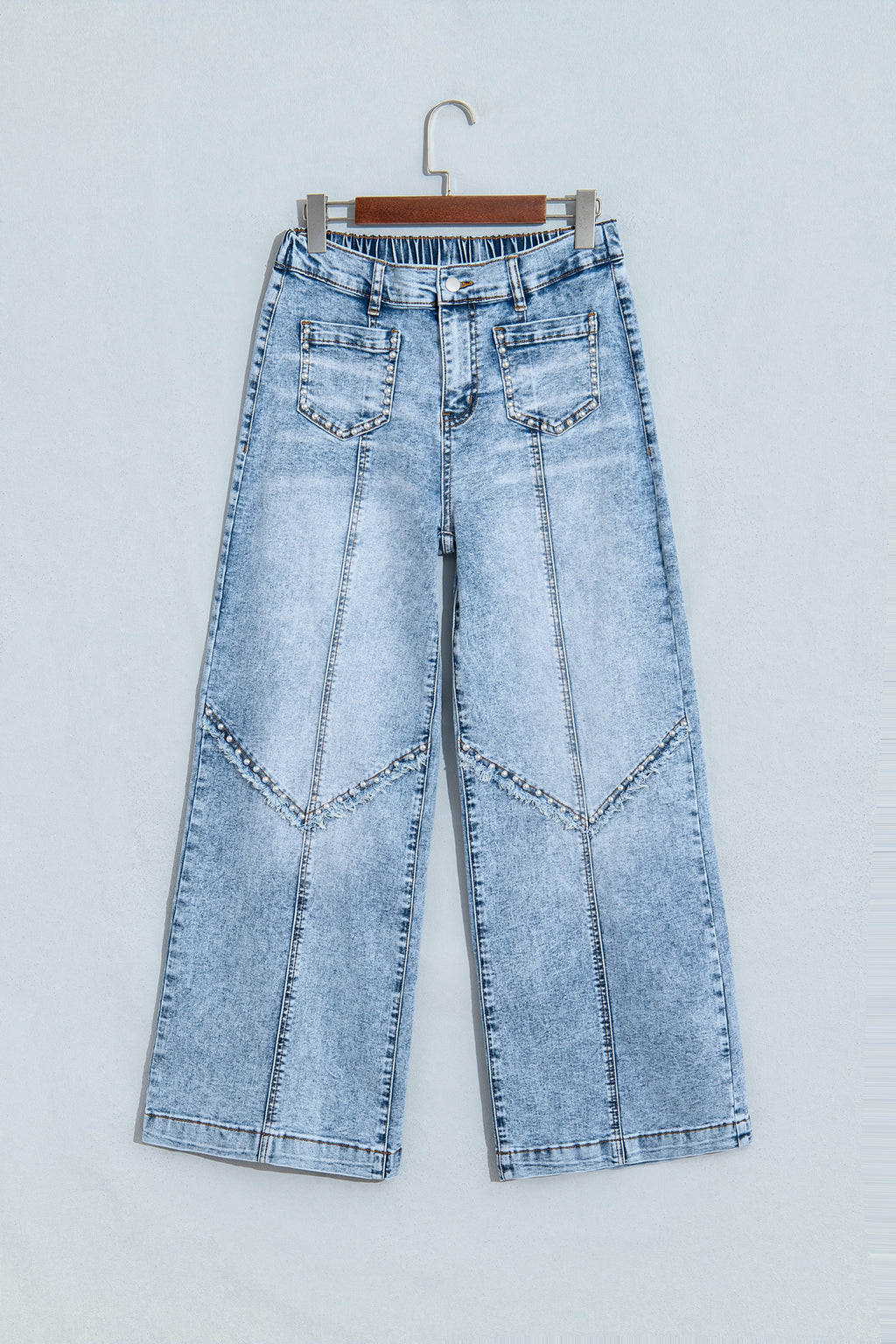 "Frayed & Studded" Wide Leg Jeans