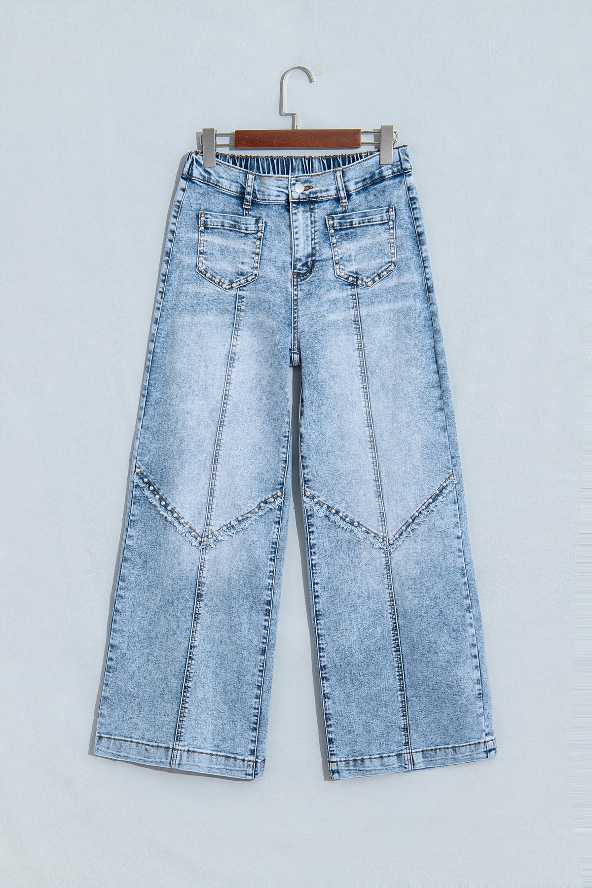 "Frayed & Studded" Wide Leg Jeans