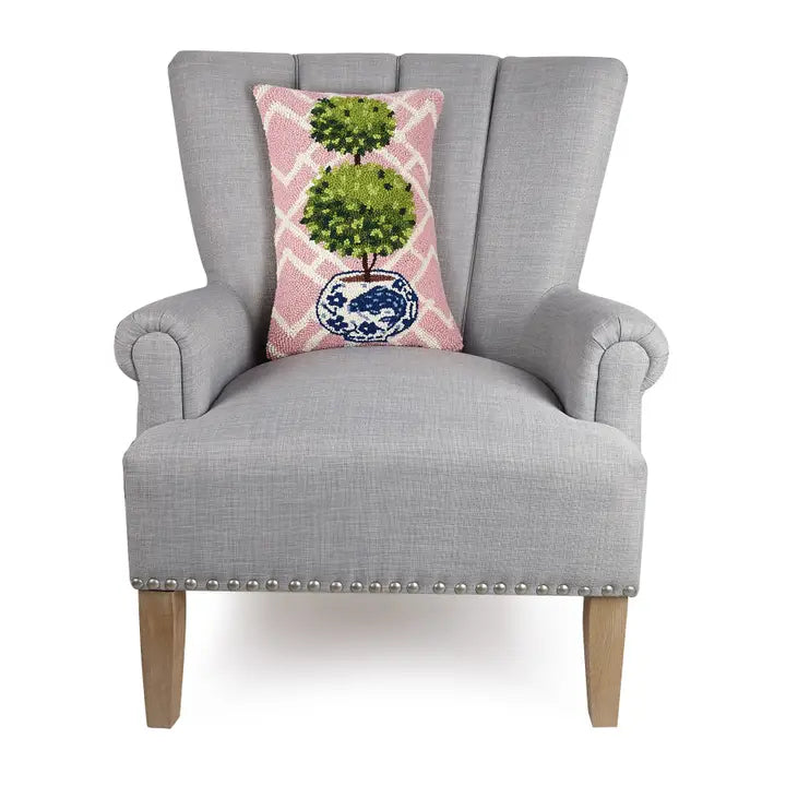 Pink Chinoiserie Ball Topiary Hook Pillow