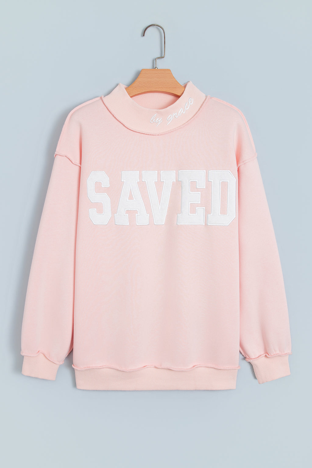 "Saved By Grace" Embroidered Pink Sweatshirt