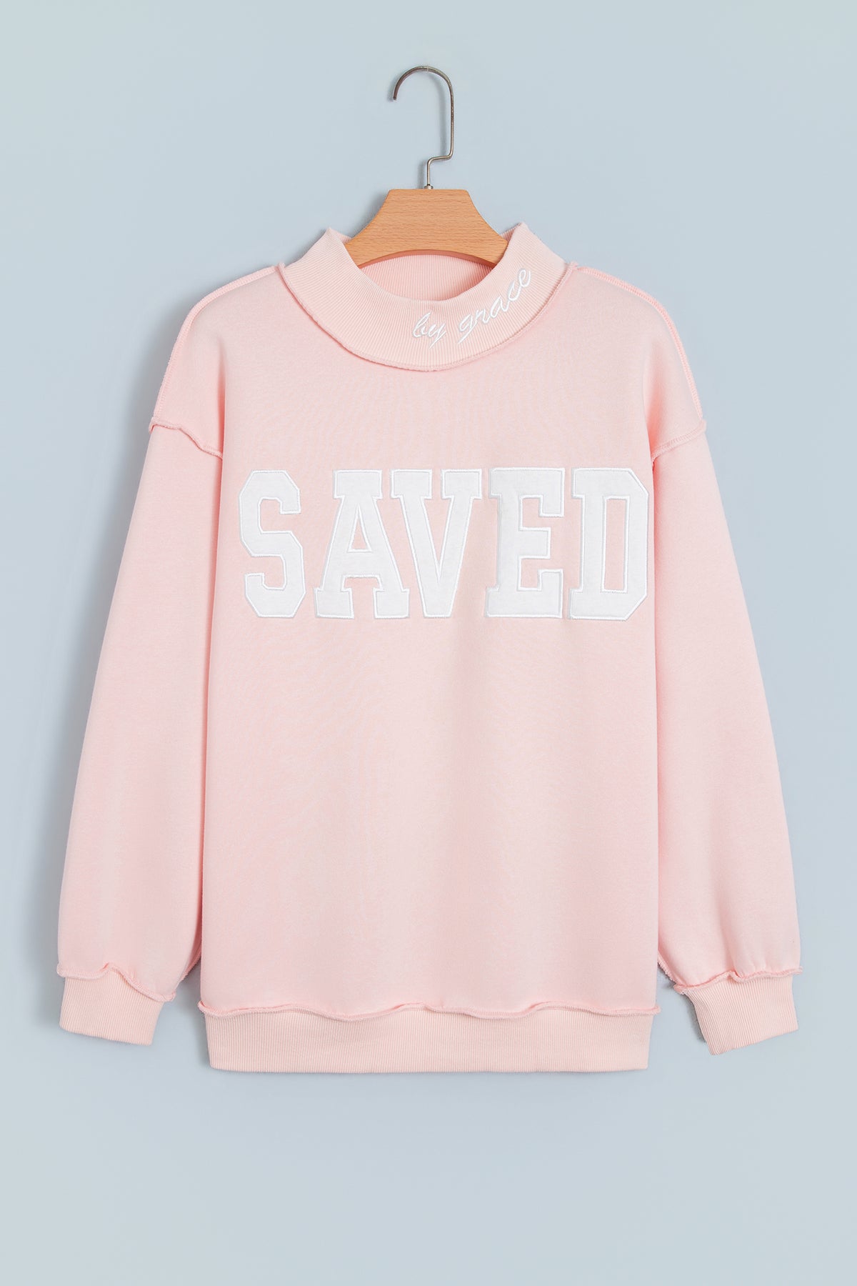 "Saved By Grace" Embroidered Pink Sweatshirt
