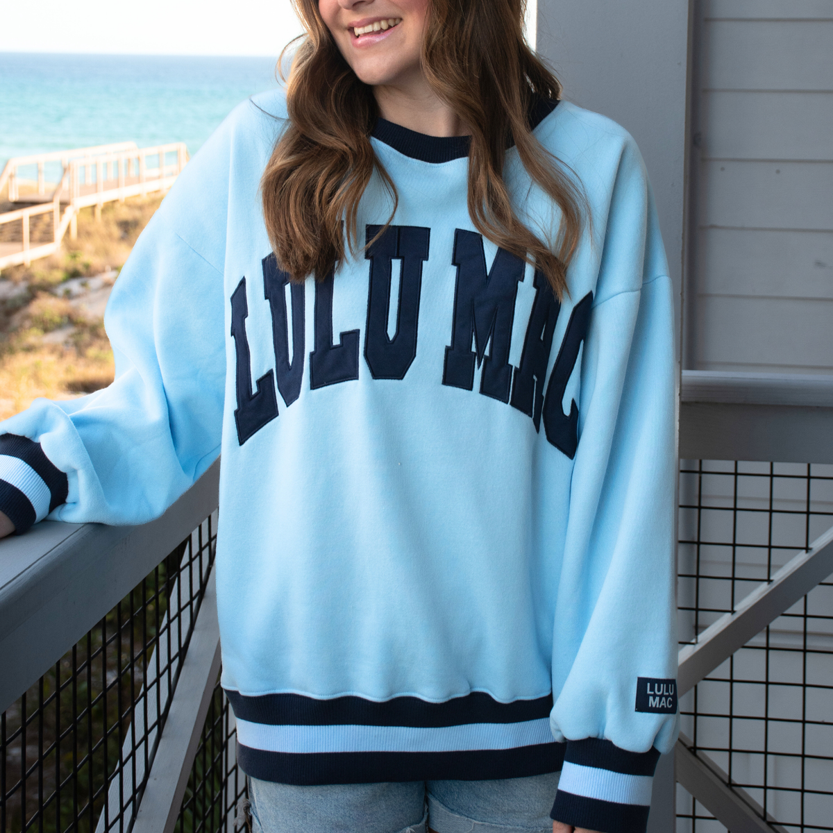 Lulu Mac Social Society: Light Blue/Navy Stitch Logo Sweatshirt