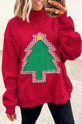 "Oh, Christmas Tree" Applique Mock Neck Pullover Sweatshirt