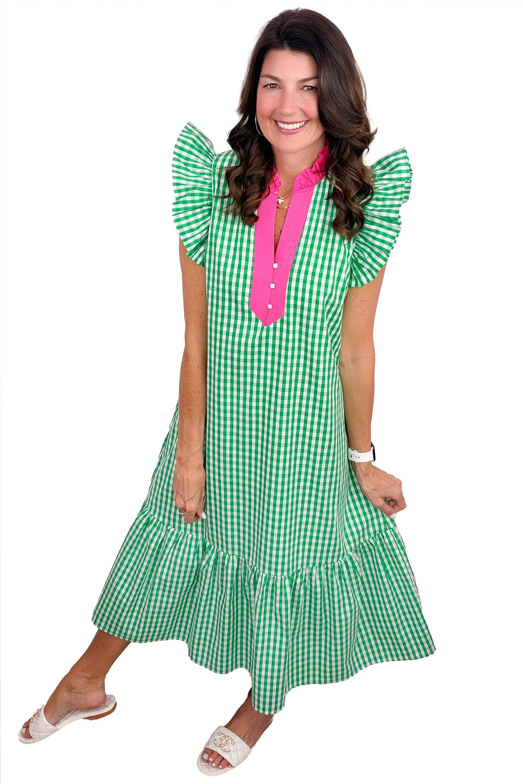 "Graceful In Green" Gingham Dress
