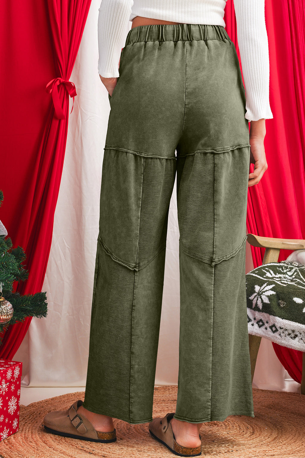 Boho Vineyard Green Mineral Wash Wide Leg Pants