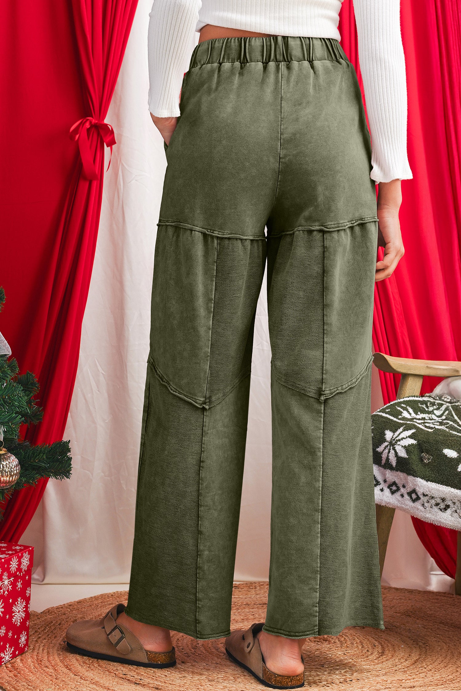 Boho Vineyard Green Mineral Wash Wide Leg Pants