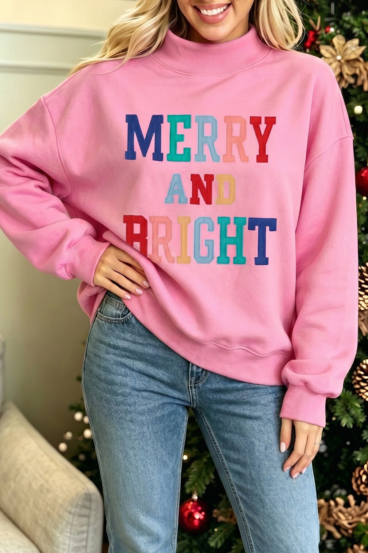 "MERRY &  BRIGHT" Stitched Sweatshirt