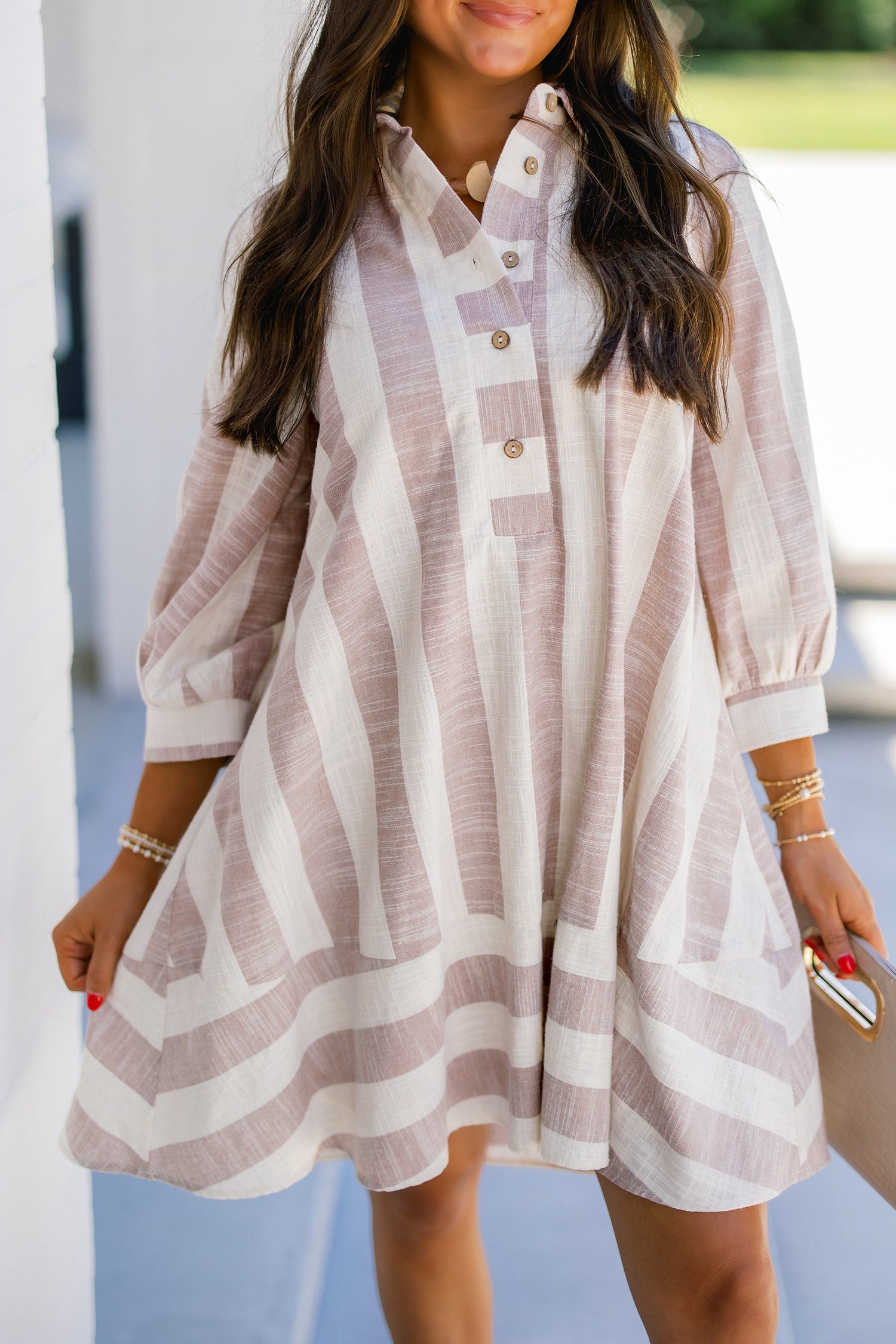 "Kool in Khaki" Striped Short Dress