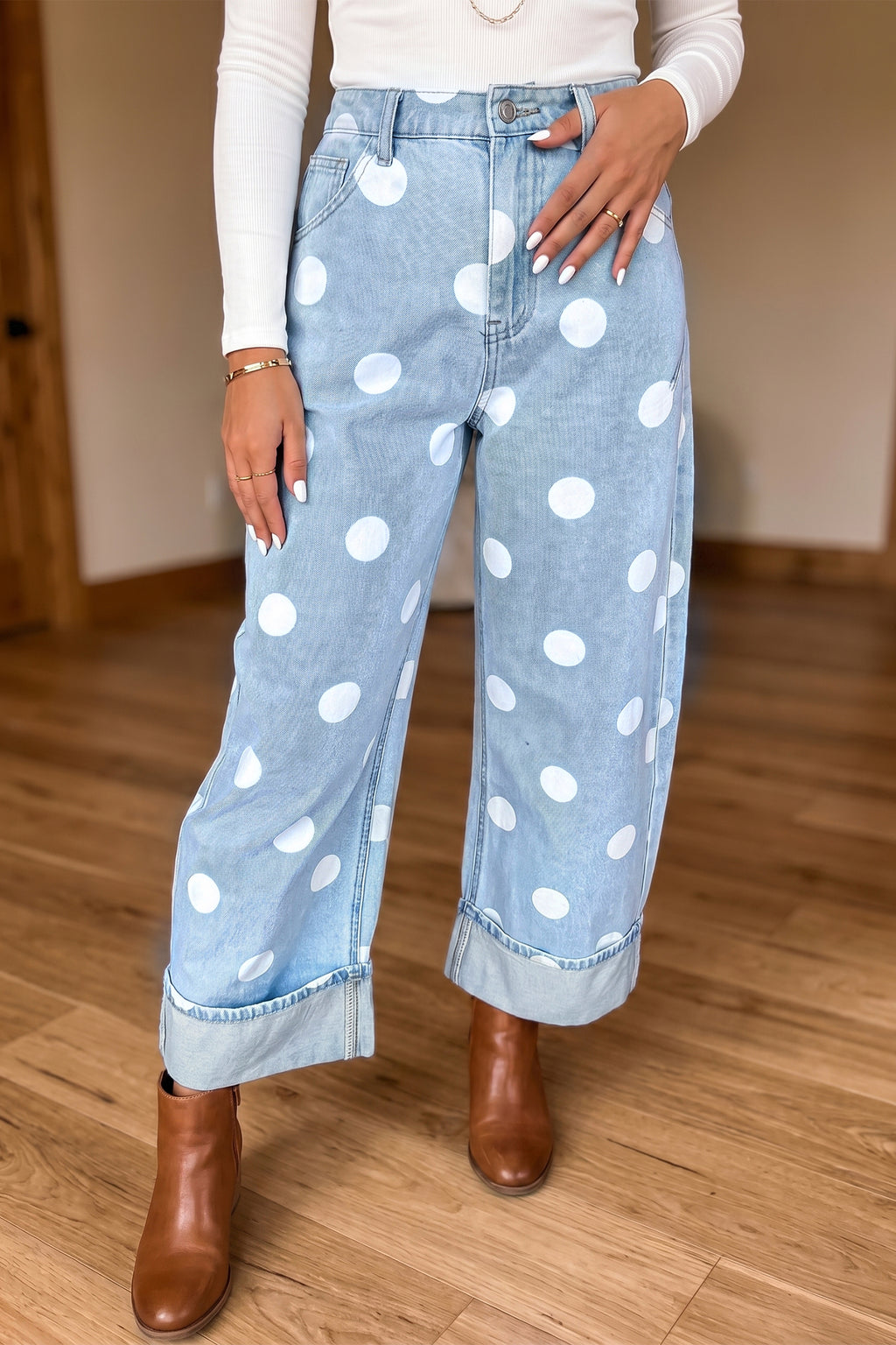 "Blue or Khaki" In Polka Dot Jeans