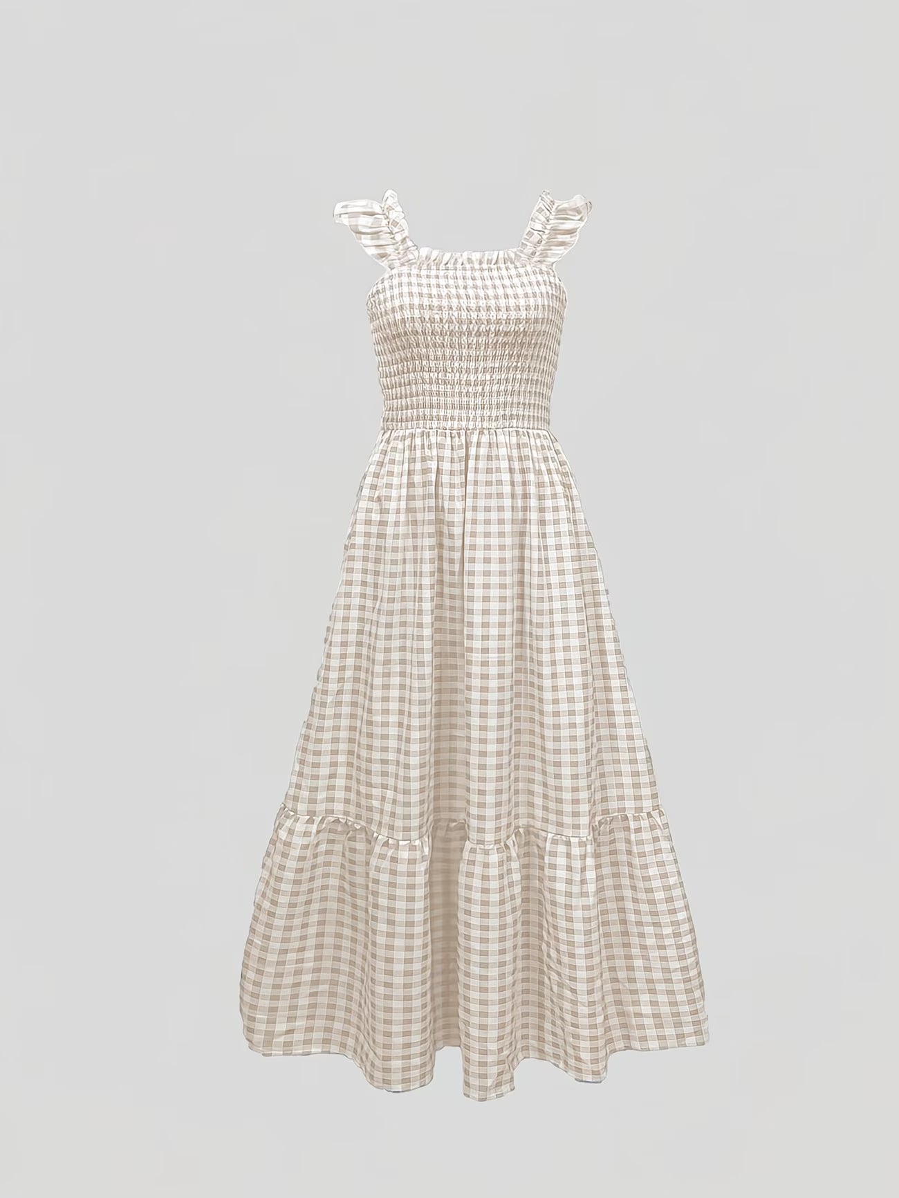 Khaki and White Targeted Plaid Dress