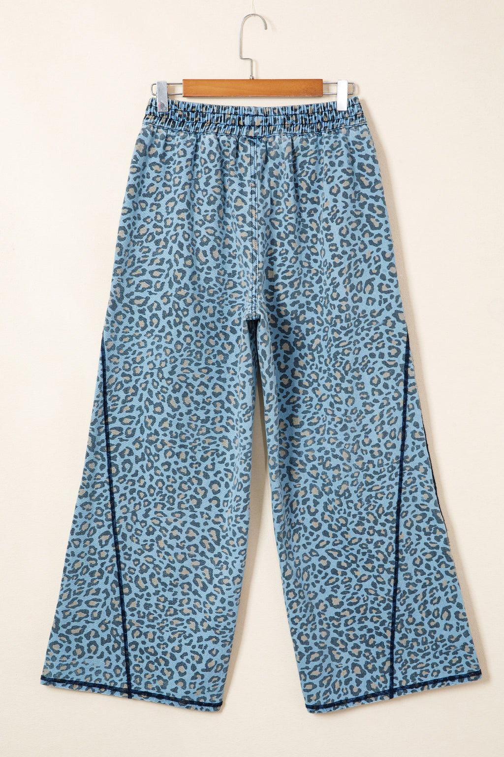 Blue Leopard Print Wide Leg Drawstring Jeans