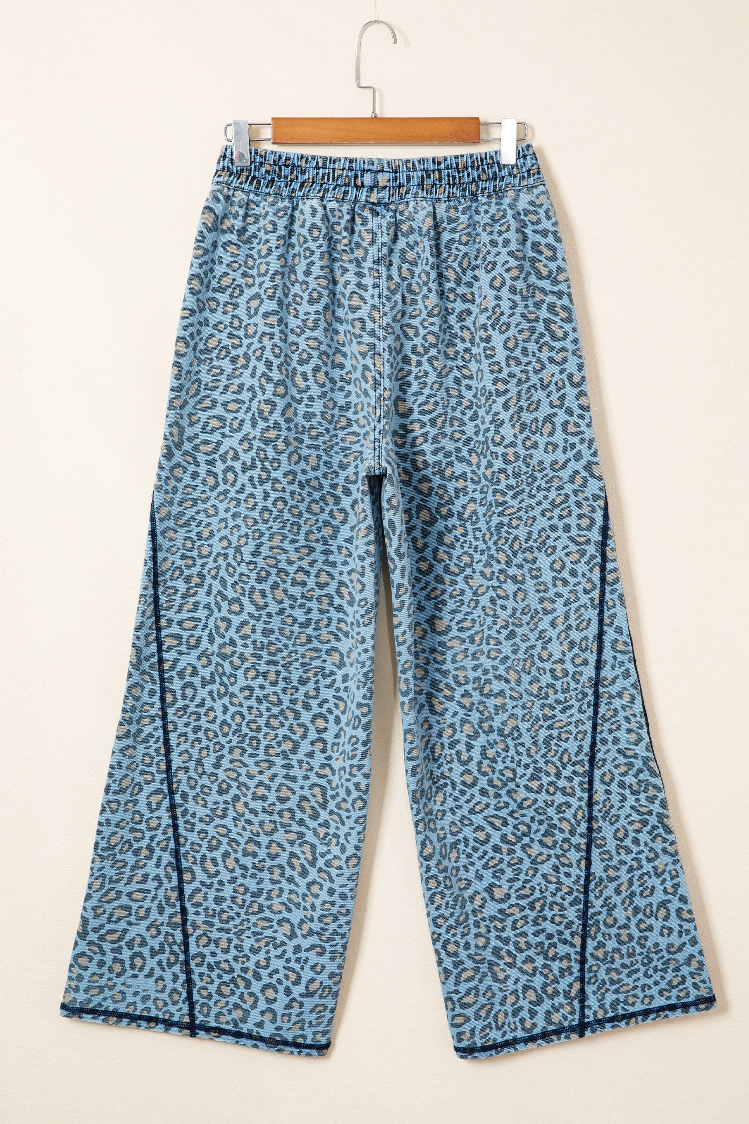 Blue Leopard Print Wide Leg Drawstring Jeans