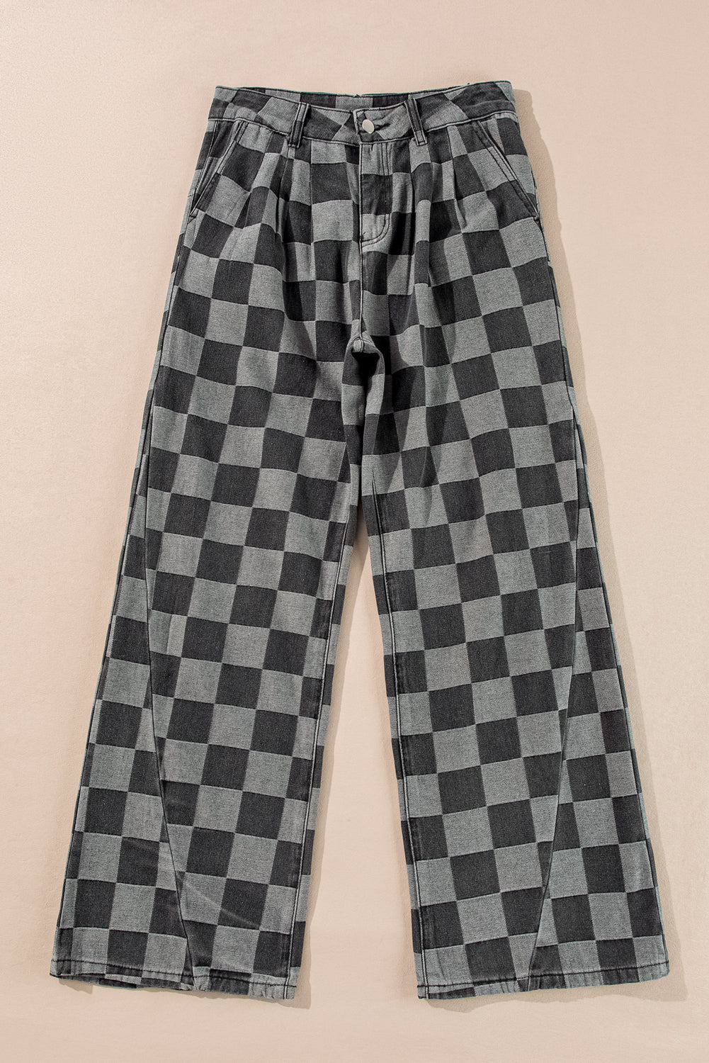 "Cute In Check" Checkered Wide Leg Jeans