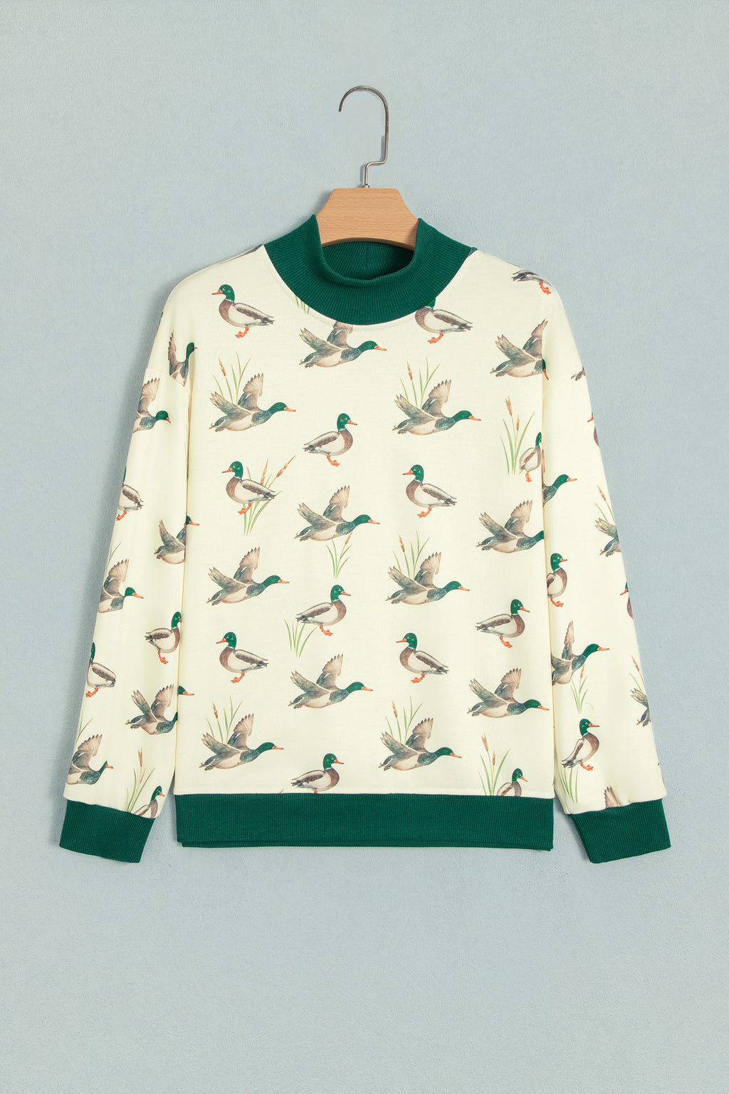 "Pretty Mallard" Patchwork High Neck Pullover