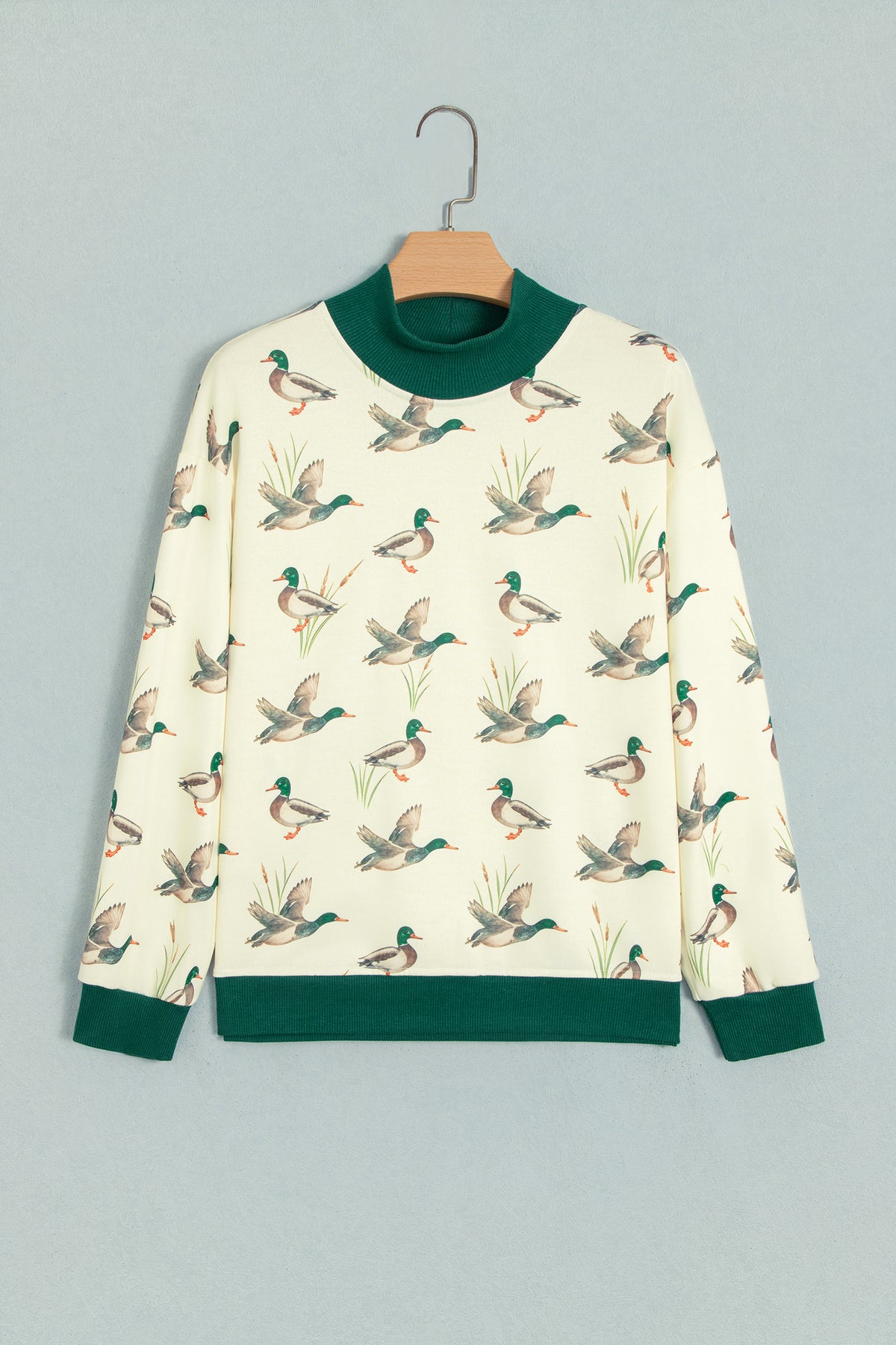 "Pretty Mallard" Patchwork High Neck Pullover