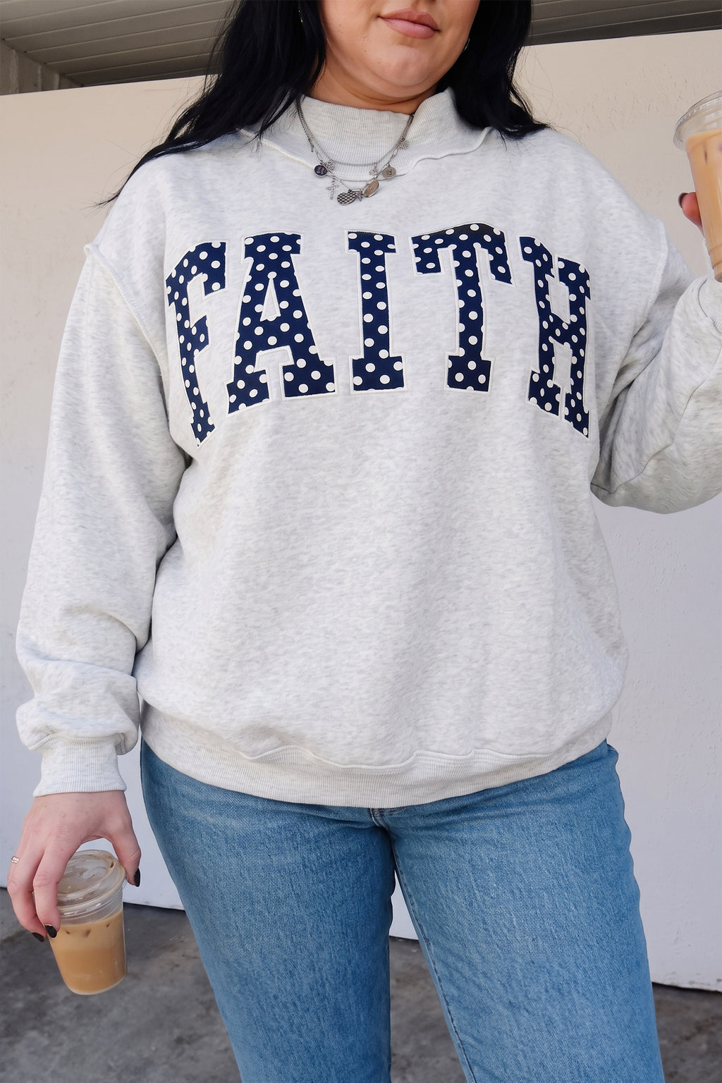 Faith & Jesus Polka Dot Letter Plus Size Sweatshirt