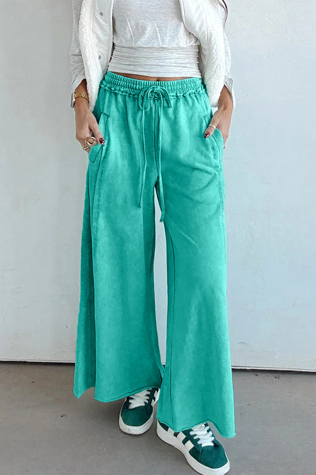"Go for Green" Mineral Wash Wide Leg Pants