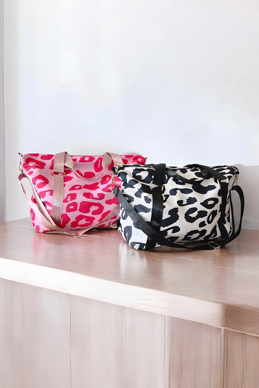 Pink Leopard Print Large Travel Bag