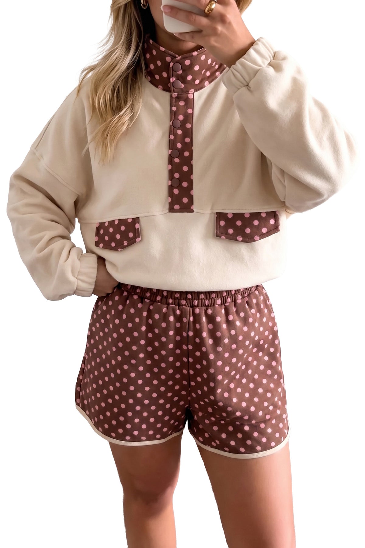 "Bop Around in Brown" Polka Dot Pullover Set