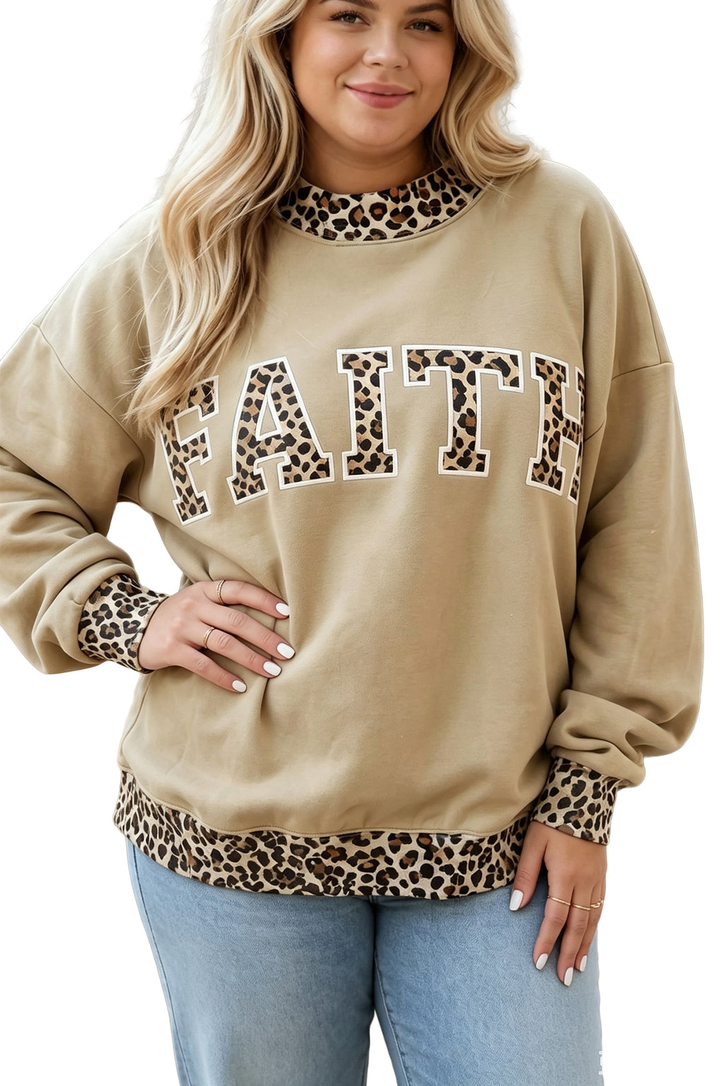Blessed or Faith Embroidered Plus Size Pullover